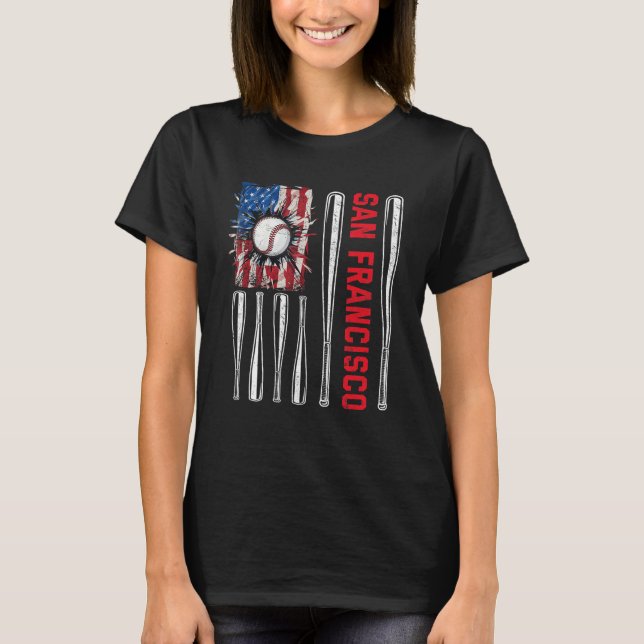 Patriotic San Francisco Softball US American Flag  T-Shirt (Vorderseite)