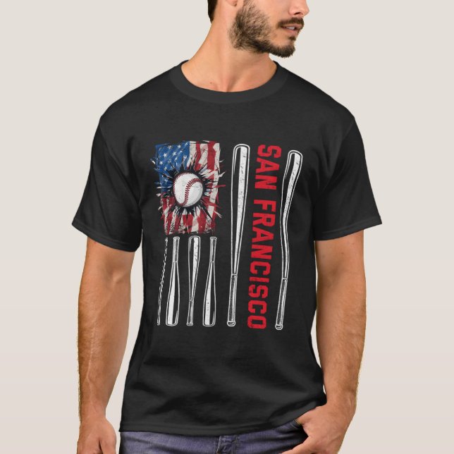 Patriotic San Francisco Softball US American Flag T-Shirt (Vorderseite)
