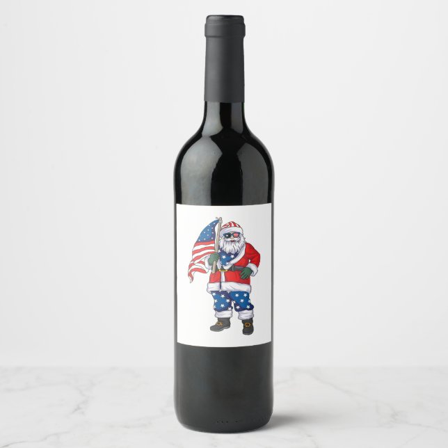 Patriotic Santa American Weihnachten 4. Juli San Weinetikett (Vorderseite)