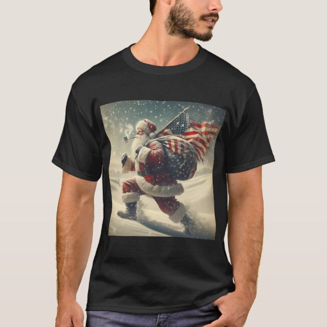 Patriotic Santa Basic Dark T - Shirt (Vorderseite)