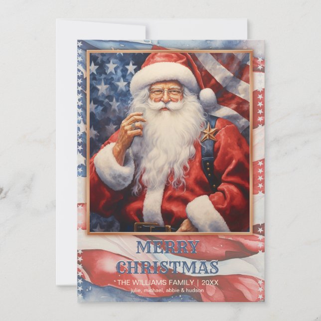Patriotic Santa Claus Watercolor Einladung (Vorderseite)