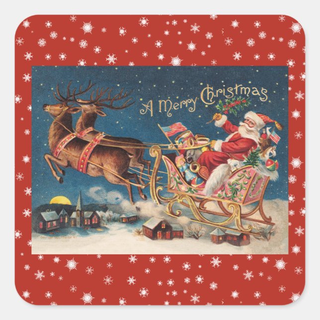 Patriotic Santa Merry Weihnachtsaufkleber Quadratischer Aufkleber (Vorderseite)