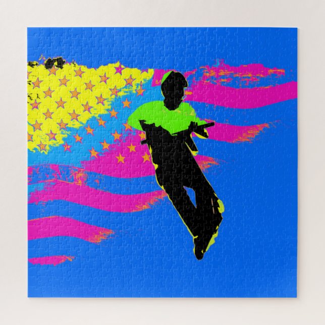 Patriotic Scooter Rider und US Flag Artwork (Vertikal)