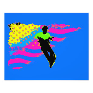 Patriotic Scooter Rider und US Flag Artwork Fotodruck