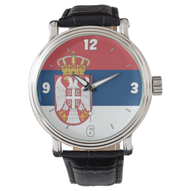 Patriotic serbische Nationalflagge Armbanduhr (Vorderseite)