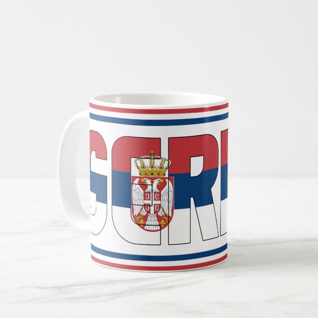 Patriotic serbische Nationalflagge Kaffeetasse (Vorderseite Links)