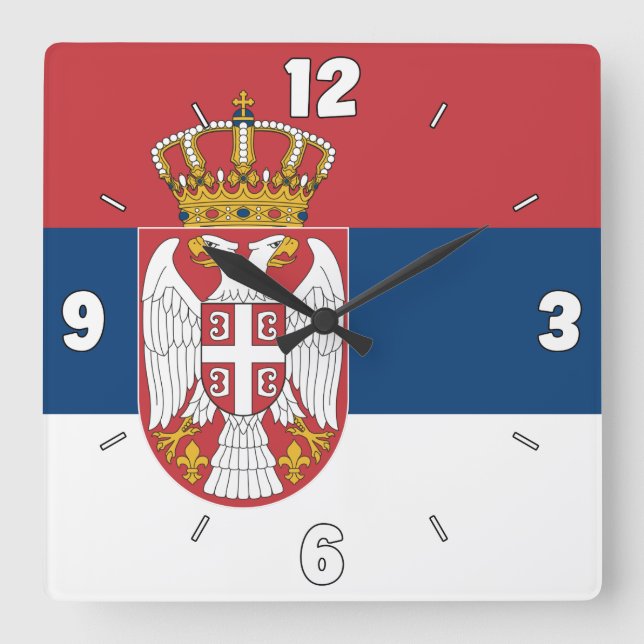 Patriotic serbische Nationalflagge Quadratische Wanduhr (Vorderseite)