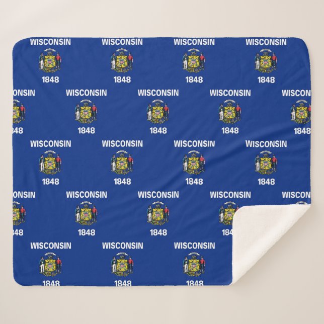 Patriotic Sherpa Blanket mit Wisconsin-Flagge Sherpadecke (Vorderseite (Horizontal))