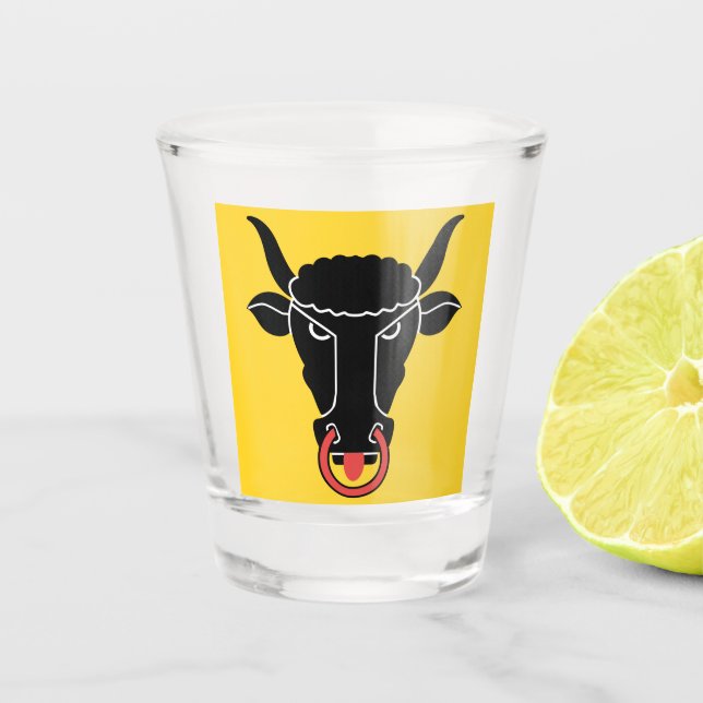 Patriotic shot glass with flag of Uri, Swiss Schnapsglas (Vorderseite)
