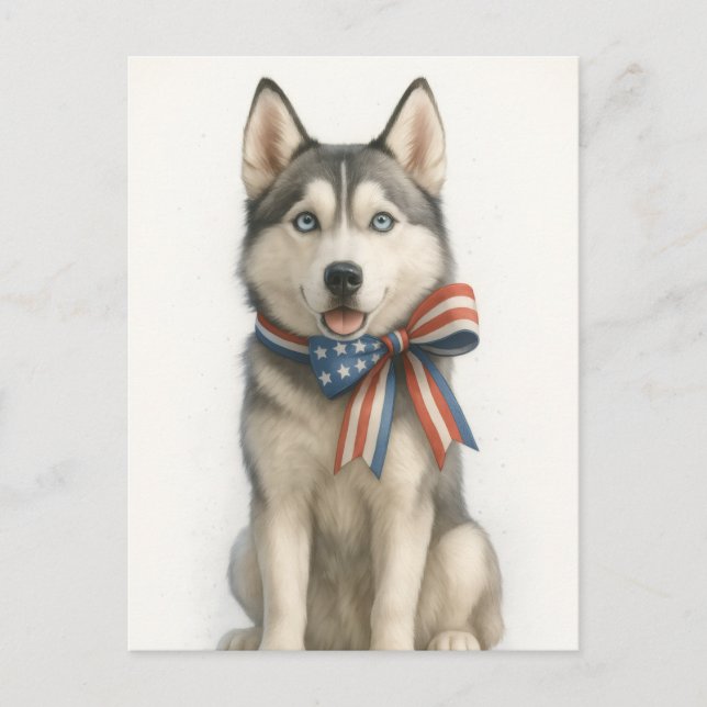 Patriotic Siberian Husky Postkarte (Vorderseite)