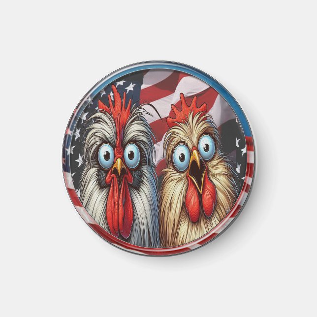 "Patriotic Silkie Chickens" Funny Magnet (Vorne)