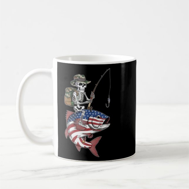 Patriotic Skeleton Fish Halloween American Flag Kaffeetasse (Links)
