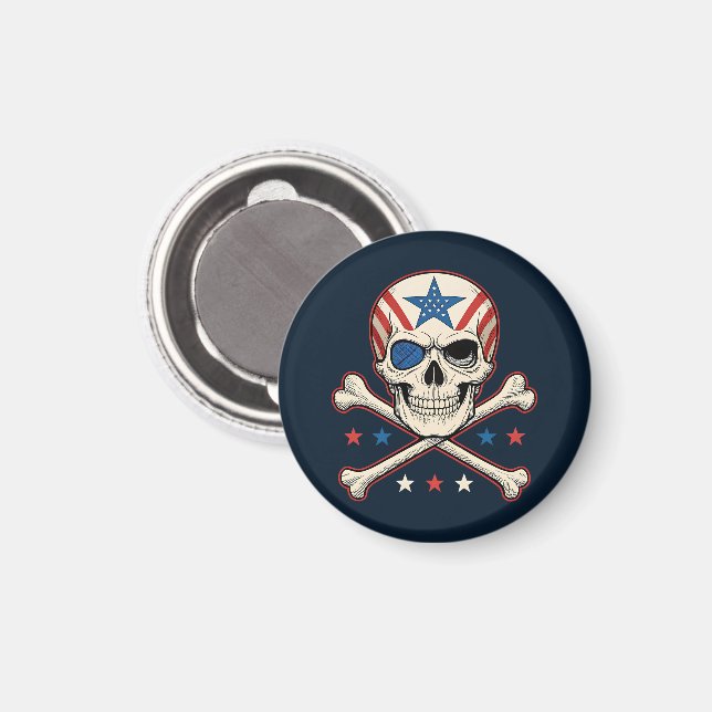 Patriotic Skull und Crossbones American Flag Magnet (Vorderseite/Rückseite)