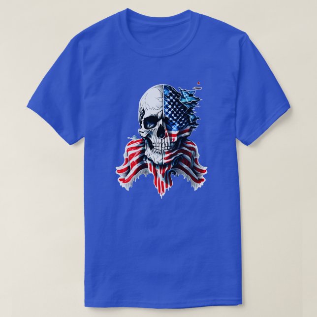 Patriotic Skull USA Skeleton 4. Juli US Amerika T-Shirt (Design vorne)
