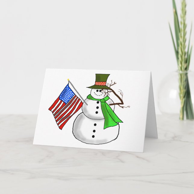 Patriotic Snowman Salutes Feiertagskarte (Vorderseite)