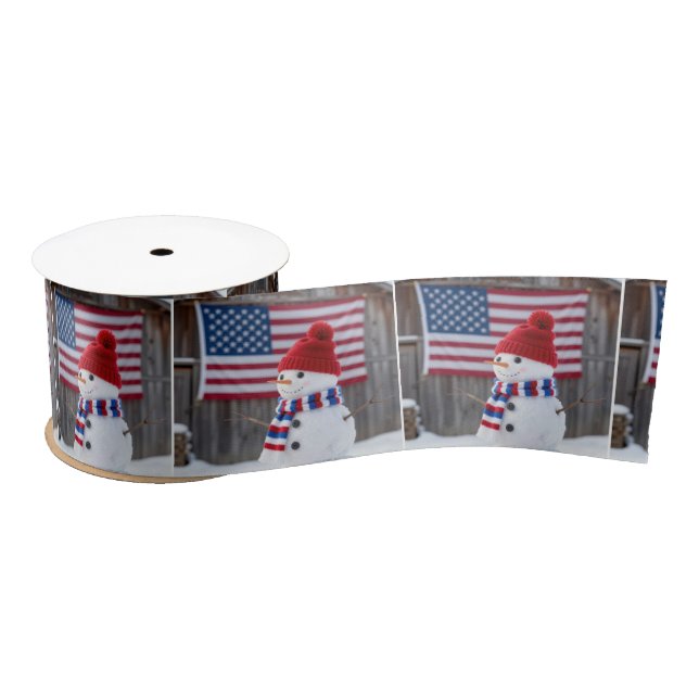 Patriotic Snowman With American Flag Satinband (Spule)