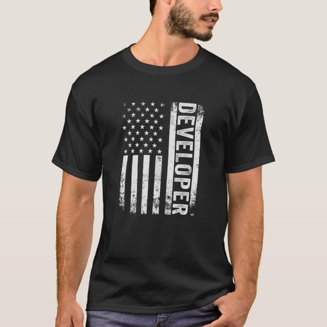 Patriotic Software Developer USA American Flag Pro T-Shirt (Vorderseite)