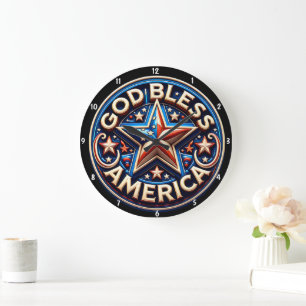 Patriotic Star "God Bless America" Text Große Wanduhr