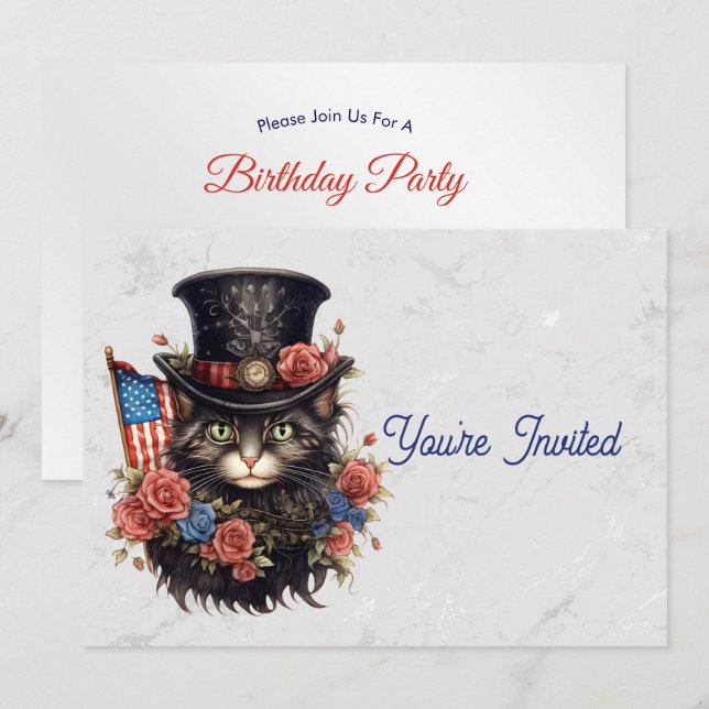 Patriotic Star Spangled Cat Birthday Einladung (Vorne/Hinten)