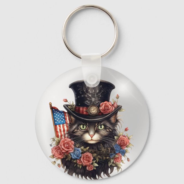 Patriotic Star Spangled Cat Schlüsselanhänger (Vorderseite)