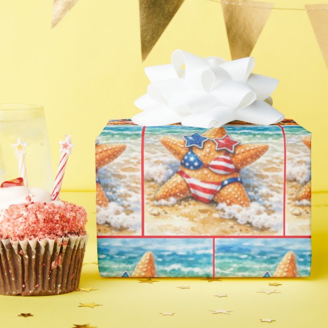 Patriotic Starfish in Beach Sand Geschenkpapier (Geburtstagsparty)