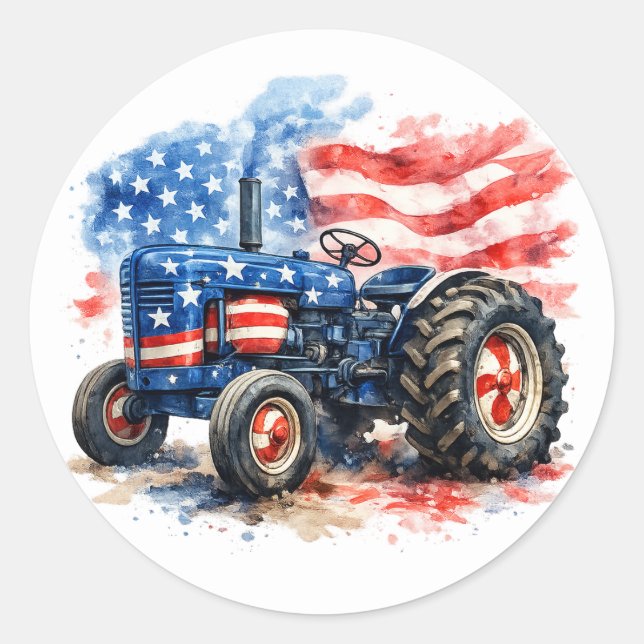 Patriotic Stars and Stripes Tractor Runder Aufkleber (Vorderseite)