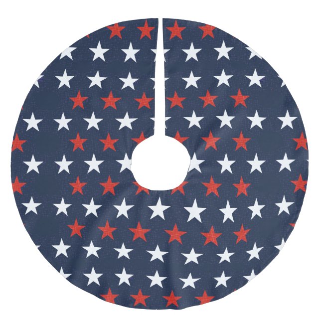 Patriotic Stars Design Tree Skirt Polyester Weihnachtsbaumdecke (Vorderseite)