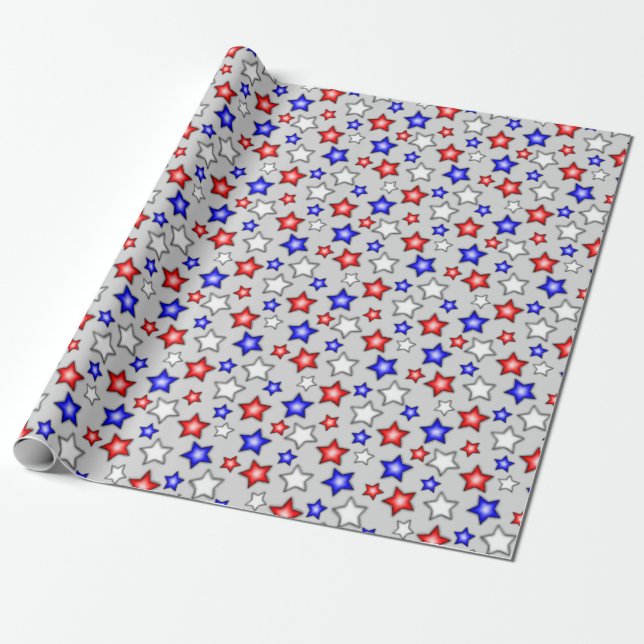 Patriotic Stars - Light Grey Wrapping Paper Geschenkpapier (Ungerollt)