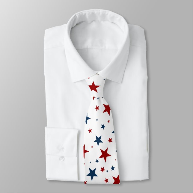 Patriotic Stars Red White Blue Pattern Krawatte (Gebunden)