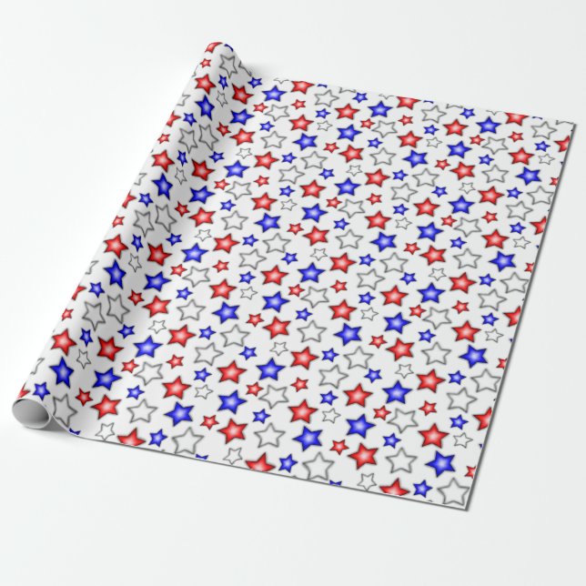 Patriotic Stars - White Wrapping Paper Geschenkpapier (Ungerollt)