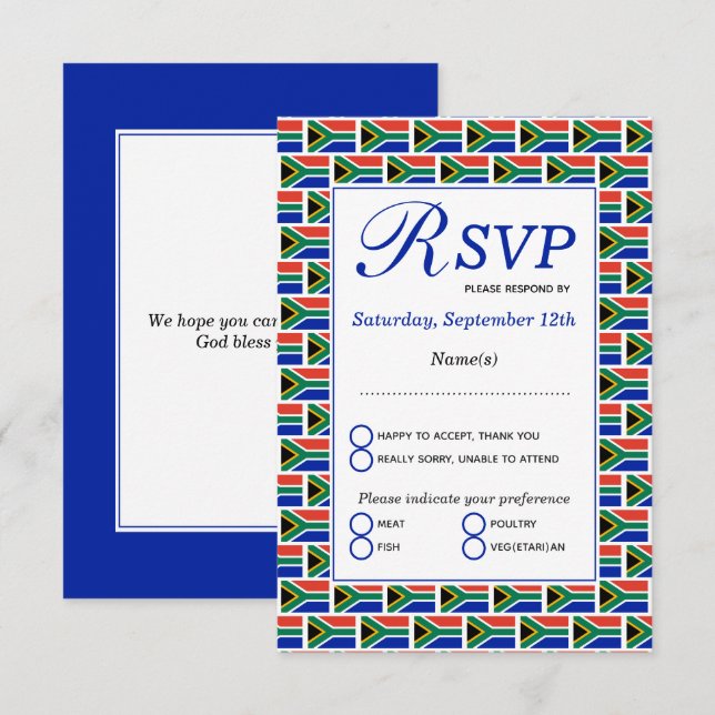 Patriotic SÜDAFRICAN FLAG RSVP Karte (Vorne/Hinten)