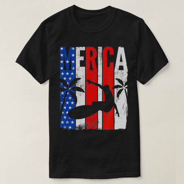 Patriotic Surfer American Flag Surfboard 4. JU T-Shirt (Design vorne)