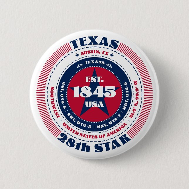 Patriotic Texas Circle mit Staat Details Button (Vorderseite)