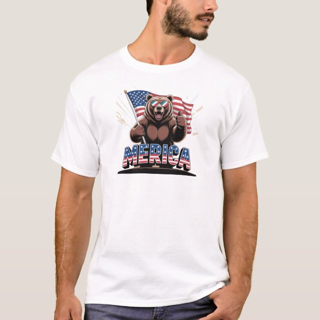 Patriotic Thumbs Up Bären T - Shirt - Spaß America (Vorderseite)