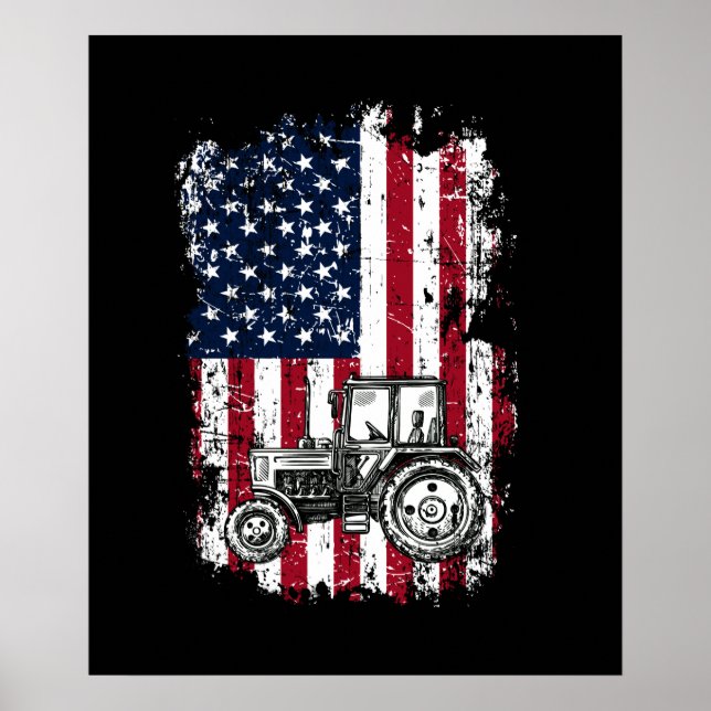 Patriotic Tractor American Flag Traktor Farm Poster (Vorne)