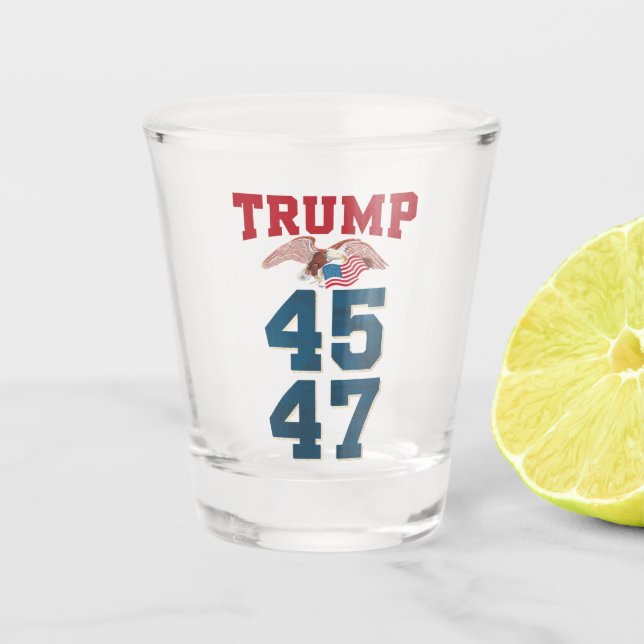 Patriotic Trump gewinnt 45 und 47 Sieger Trump Schnapsglas (Vorderseite)