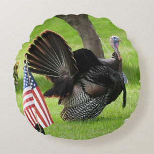 Patriotic Turkey Strut Rundes Kissen