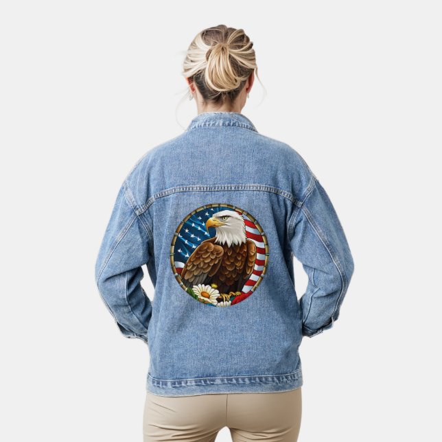 Patriotic U.S. Flag Bald Eagle Blume Graphic Jeansjacke (Modell)