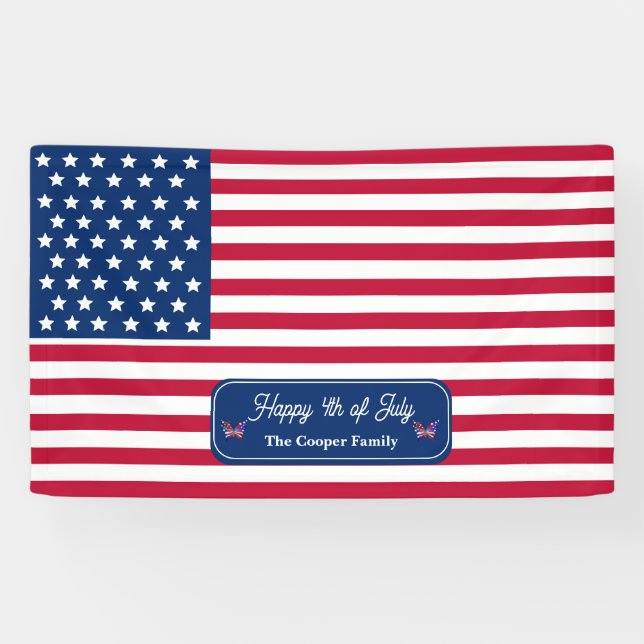 Patriotic U.S. Flag Happy 4. Juli Familienname Banner (Horizontal)