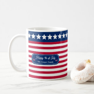 Patriotic U.S. Flag Happy 4. Juli Familienname Kaffeetasse
