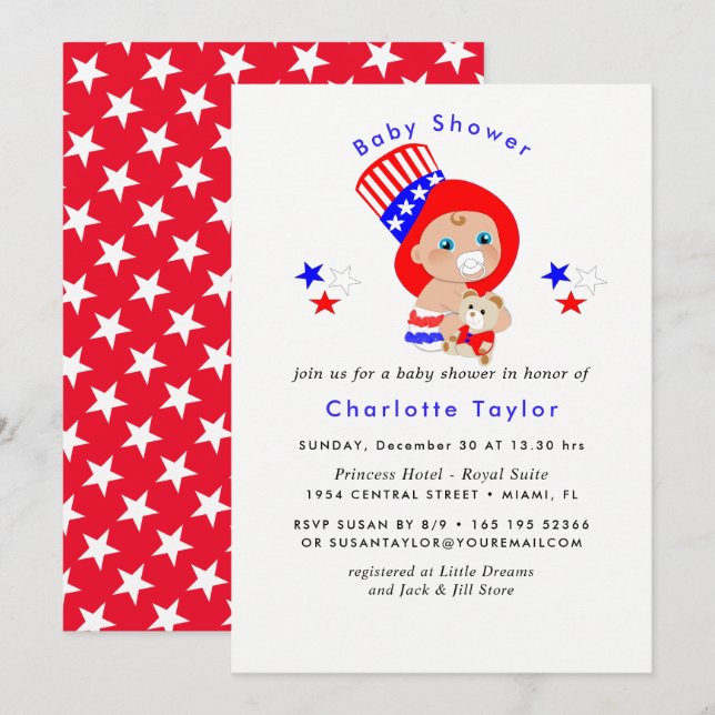 Patriotic Uncle Sam American Baby Shower Einladung (Vorne/Hinten)