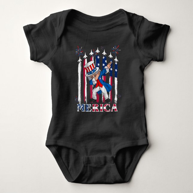 Patriotic Uncle Sam Dabbing 4. Juli Baby Strampler (Vorderseite)
