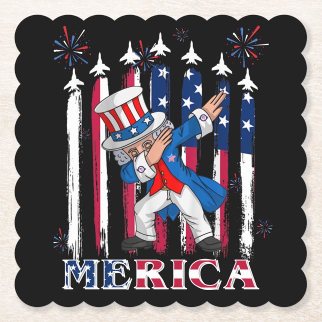 Patriotic Uncle Sam Dabbing 4. Juli Untersetzer (Vorderseite)