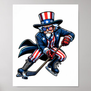 Patriotic Uncle Sam Hockey Spieler 4. Juli Männer Poster