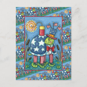 PATRIOTIC UNCLE SAM TURTLE, FUNNY FIRECRACKER Cute Feiertagspostkarte