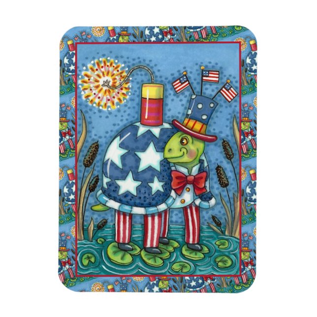 PATRIOTIC UNCLE SAM TURTLE, FUNNY FIRECRACKER Cute Magnet (Vertikal)