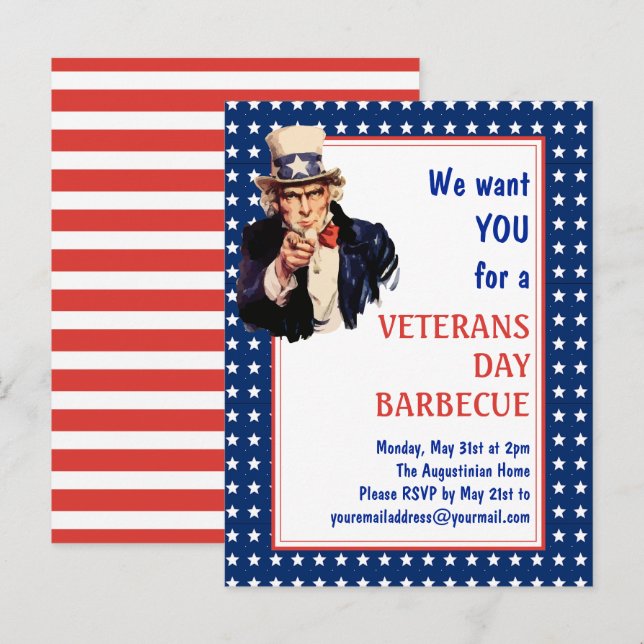 Patriotic Uncle Sam VETERANS GRILLEN BARBECUE Einl Postkarte (Vorne/Hinten)