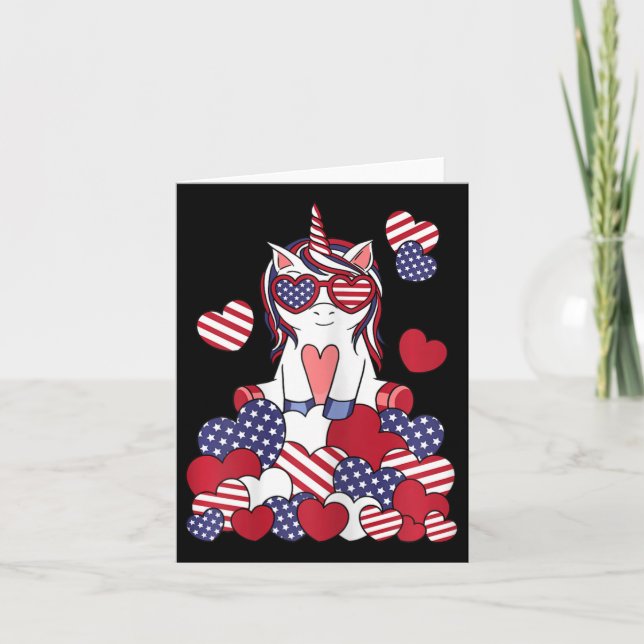 Patriotic Unicorn 4. Juli US-amerikanische Flagge  Karte (Vorderseite)