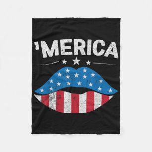 Patriotic US Amerika Flag Lips 4. Juli Merica Fleecedecke