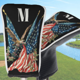 Patriotic US Flag And Eagle Custom Monogram Golf Headcover